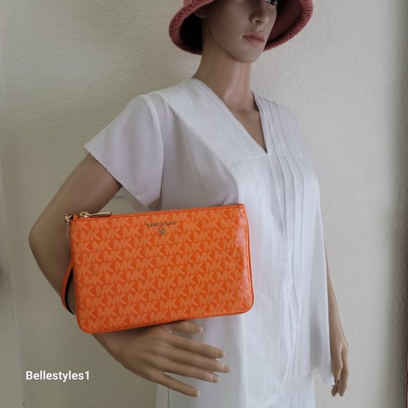 MICHAEL KORS Signature Logo Jet Set Large Top Zip Pouch/Wristlet- Apricot⭐ - Picture 16 of 16